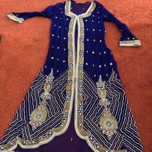 Blue dip hem pakistani formal dress